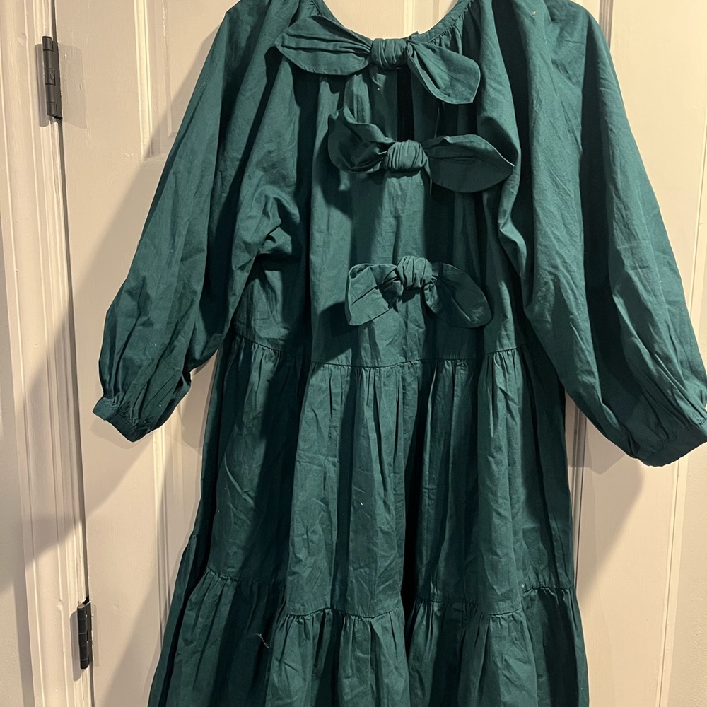 Mud Pie Teal Tiered Puff-Sleeve Mini Dress - Picture 3 of 5